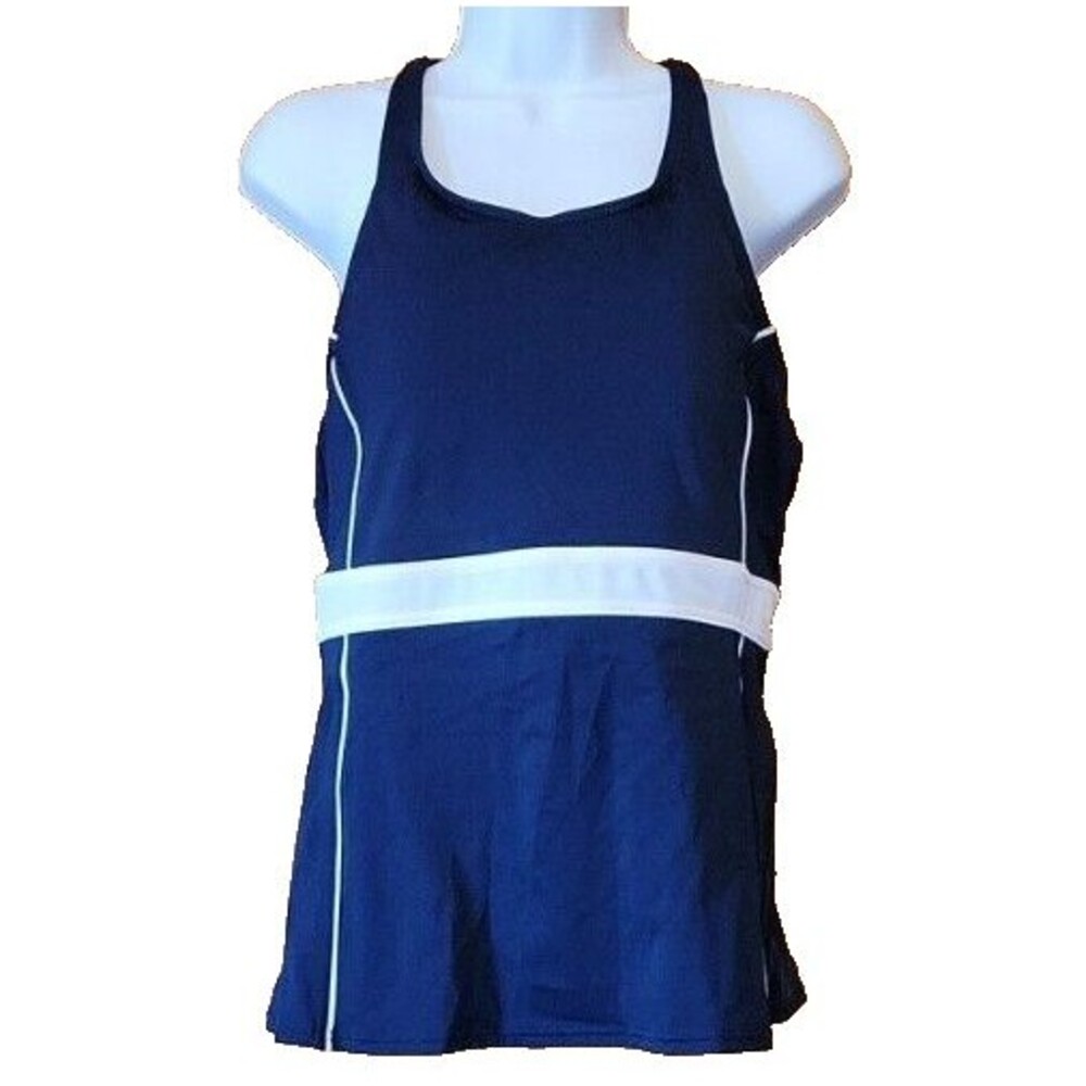 Lands' End Swim Top 16 D Navy White Padded Bra Athletic Tank Racer Back  S342